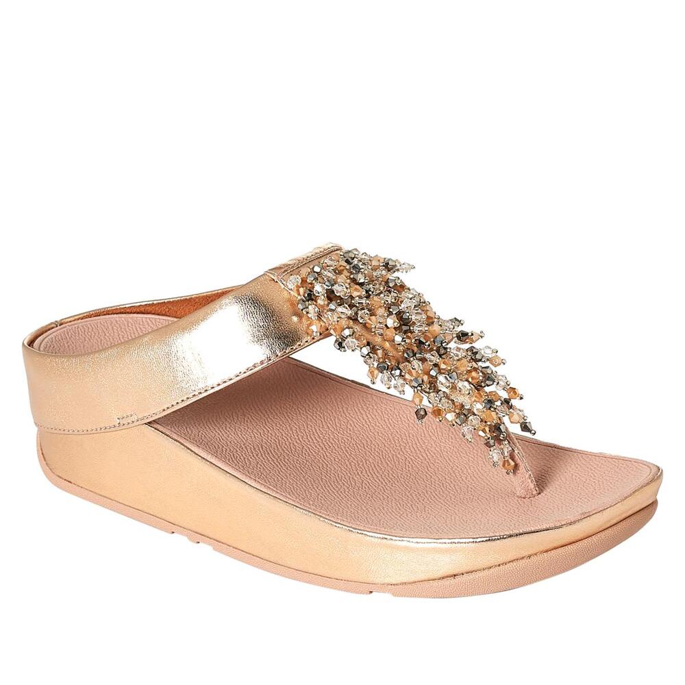 FitFlop Rose Gold Rumba Beaded Sparkle Comfortable Metallic Toe Post Sandal US 9